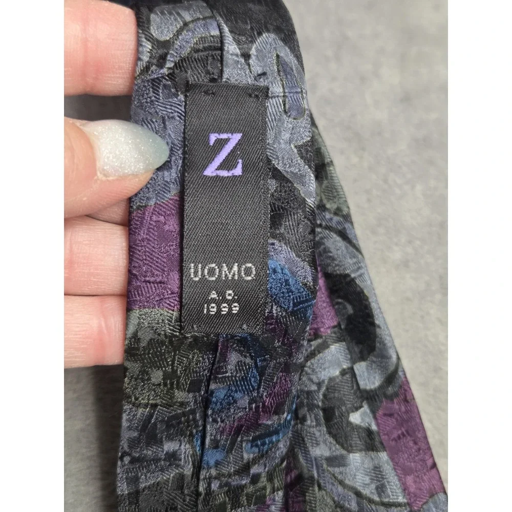 Z UOMO Vintage Handmade in ITALY 100%‎ Silk Tie Blue Purple Abstract